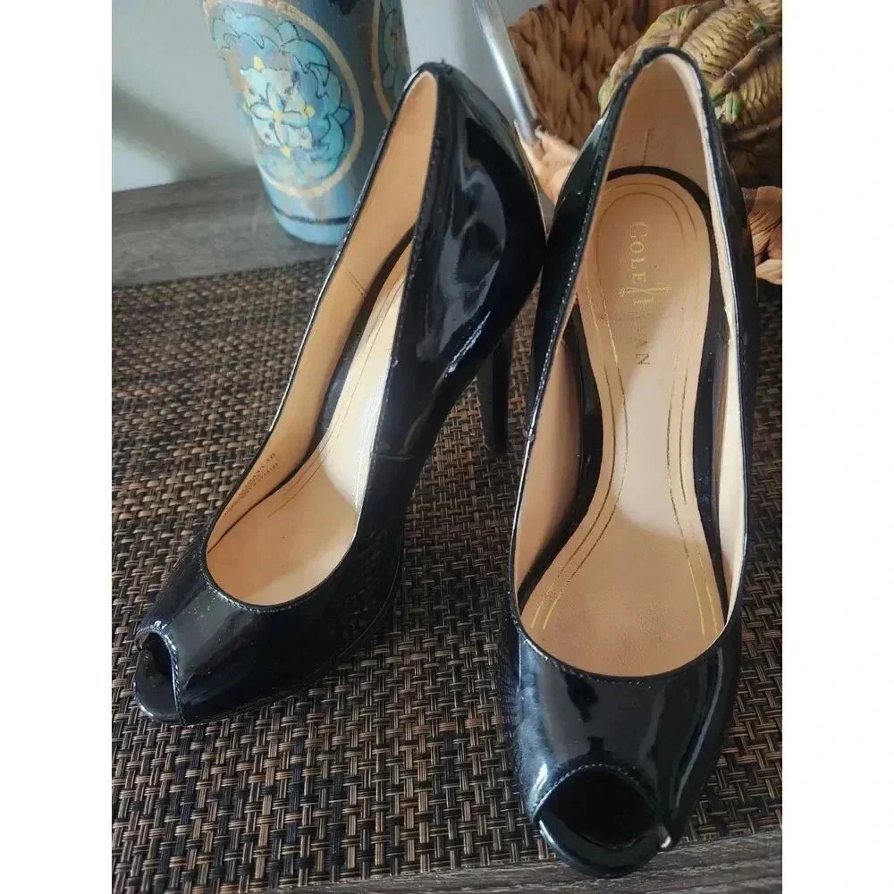 Cole Haan Nike Air Black Chelsea OT Patent Leather Peep Toe Pump